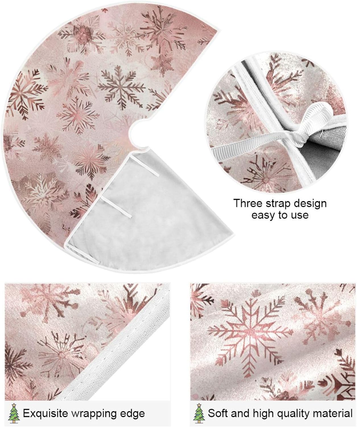 Christmas Tree Skirt, 48 Inch Seamless Pattern Rose Gold Snowflakes Xmas Tree Skirt for Christmas New Year Party Decorations Christmas Tree Mat