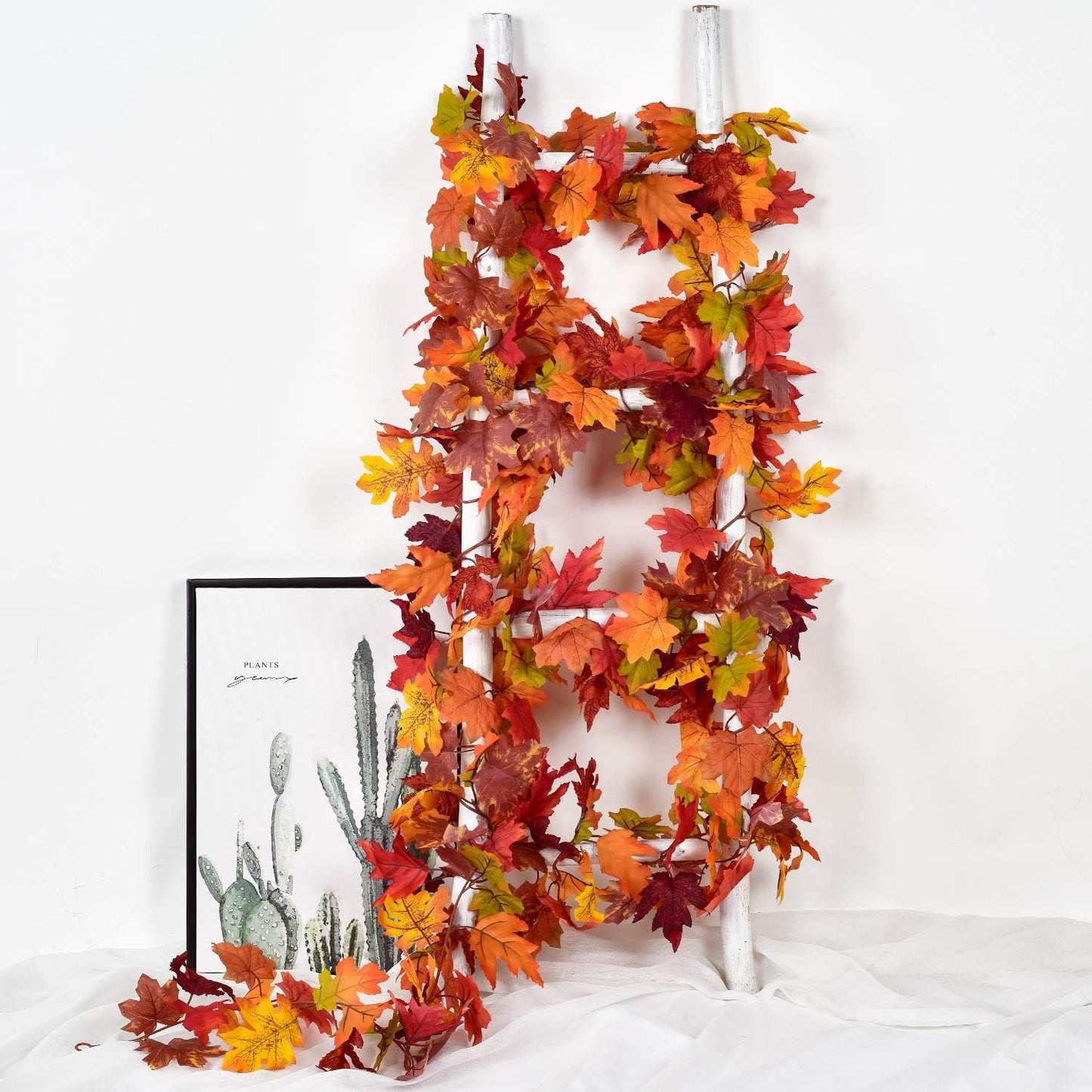 Lvydec 2 Pack Fall Garland Decoration - 5.8ft/Strand Artificial Maple Garland Colorful Leaves Autumn Decor for Home Wedding Party Thankgiving (Mixed Color)
