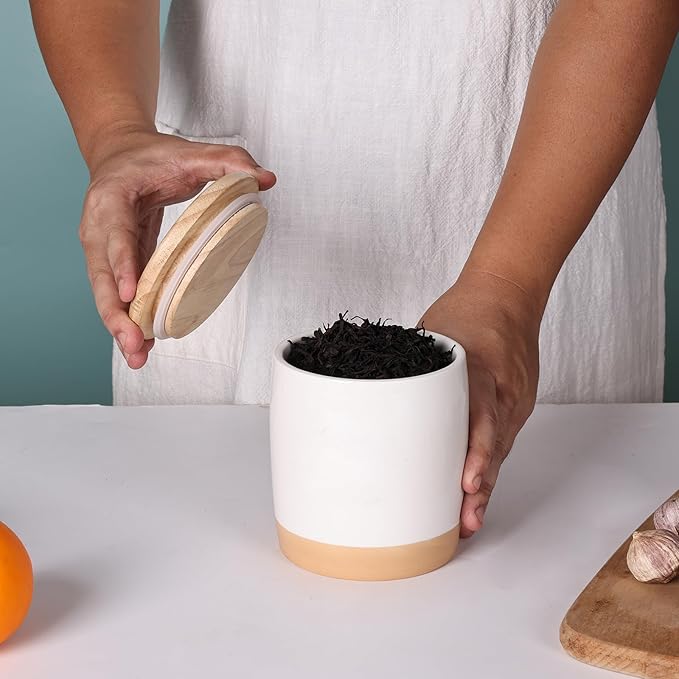 LEETOYI Ceramic Food Storage Jar with Seal Lid,Kitchen Canisters for Countertop, Serving for Ground Coffee, Tea, Sugar, Salt and More, 33 Oz