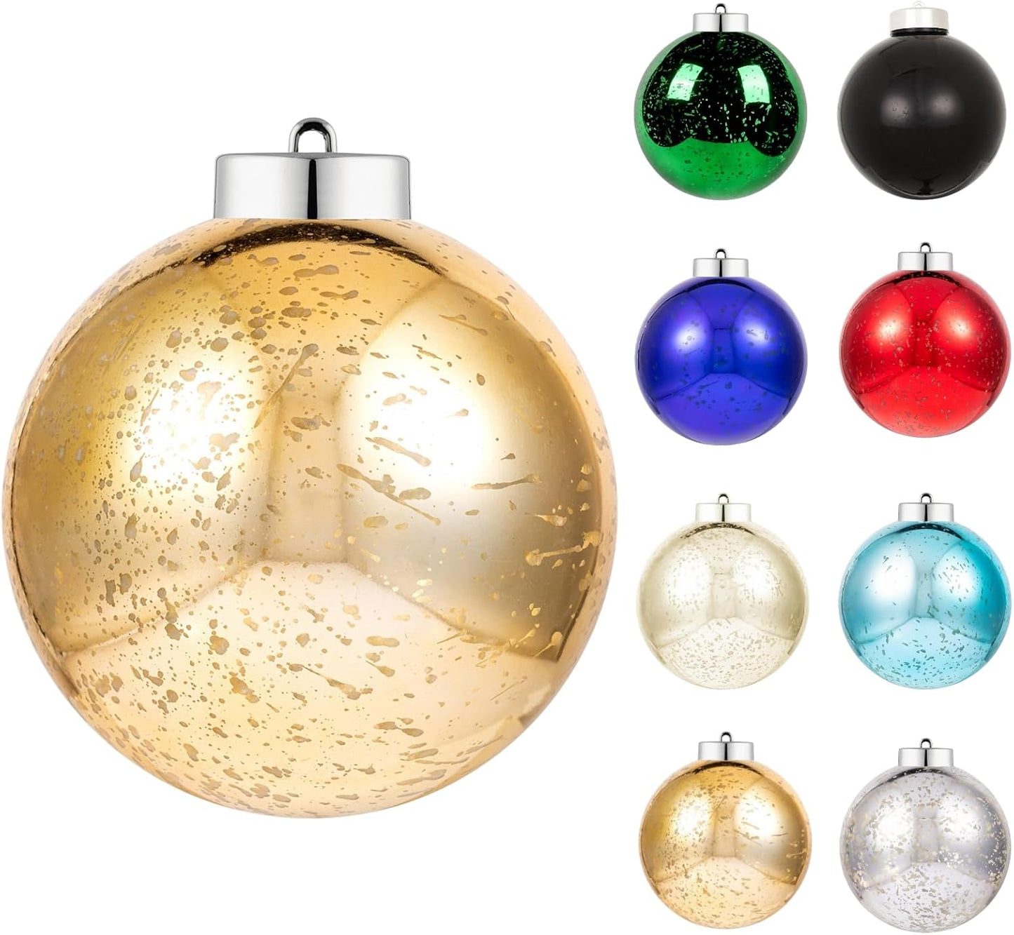 XmasExp Large Christmas Ball Ornaments,1pcs Gold Giant Shatterproof Plastic Hanging Mercury Xmas Ball Decorations Christmas Tree Ornaments (Gold, 8")