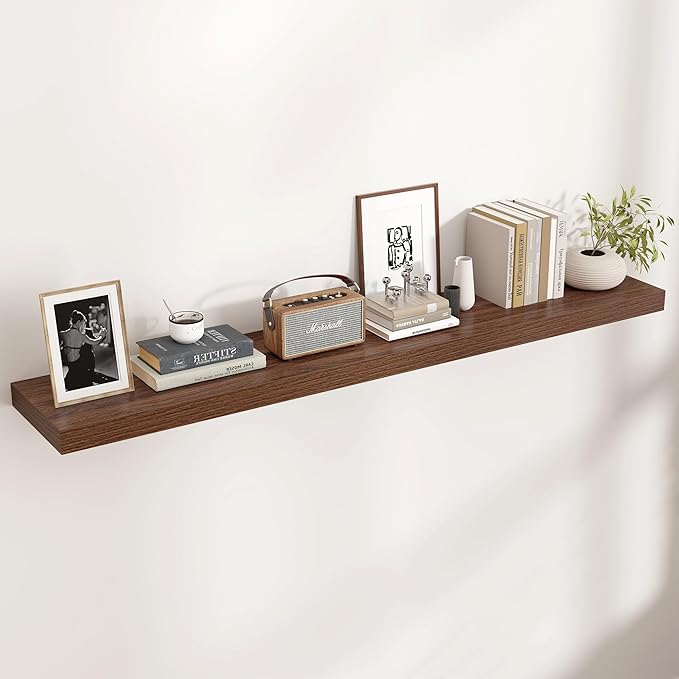 Floating Shelves for Wall, Large Wall Mounted Shelves with Invisible Brackets, Long Wood Floating Shelf for Living Room, Bedroom, Kitchen, (Walnut, 55" W x 9" D x 1.5" H)