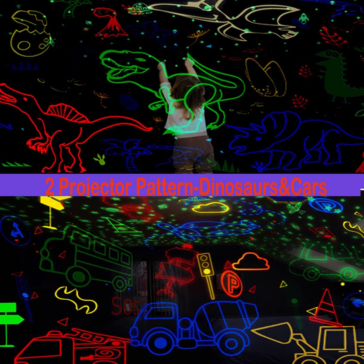 MINGKIDS Kids Night Lights for Bedroom,Project Dinosaurs and Vehicles on Wall or Ceiling,Room Lights for Baby Toddler,2 to 9 Year Old Gifts for Boys Girls