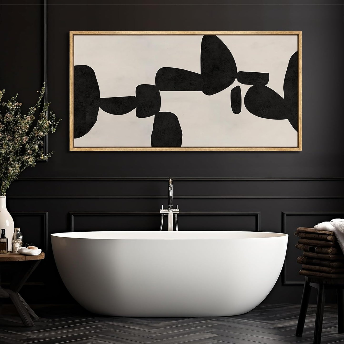 MUDECOR Extra Large Framed Canvas Print Wall Art Modern Abstract Black and White Shapes Antique Retro Fine Art Illustrations Decorative Colorful for Bedroom - 60"x30"