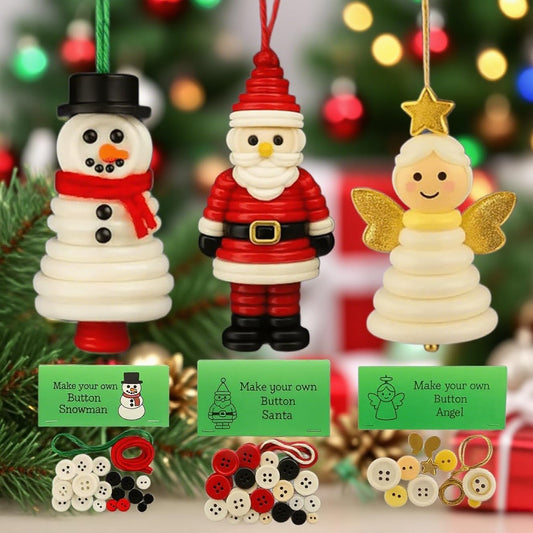 DIY Christmas Button Ornament Making Set–Fun Holiday Handmade Decorations for All Ages,DIY Craft Buttons Kit with Christmas Snowman/Santa/Angel,Xmas Tree Hanging Decorations (Mix-3pcs)