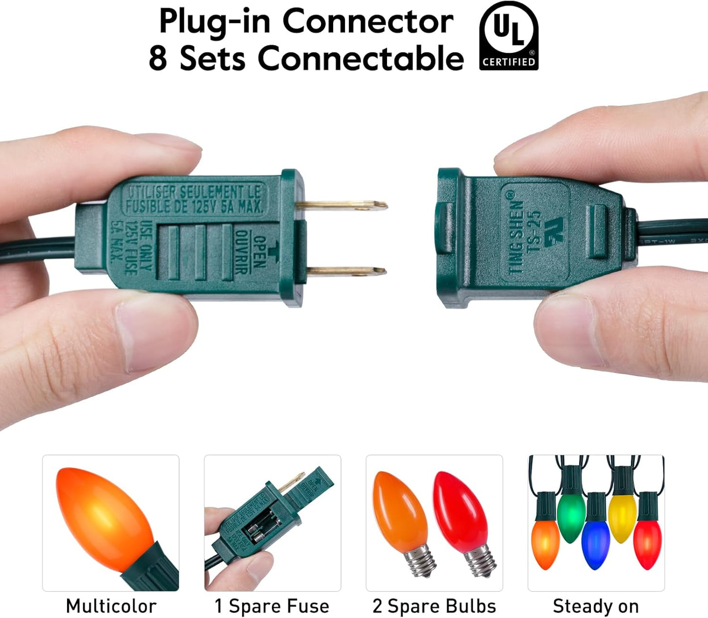 Vintage C9 LED Christmas Lights Outdoor Multicolor, 50 Feet C9 String Lights for Christmas Tree Roofline Holiday Party Indoor Outdoor Garden Patio Backyard Cafe Xmas Decoration, Green Wire