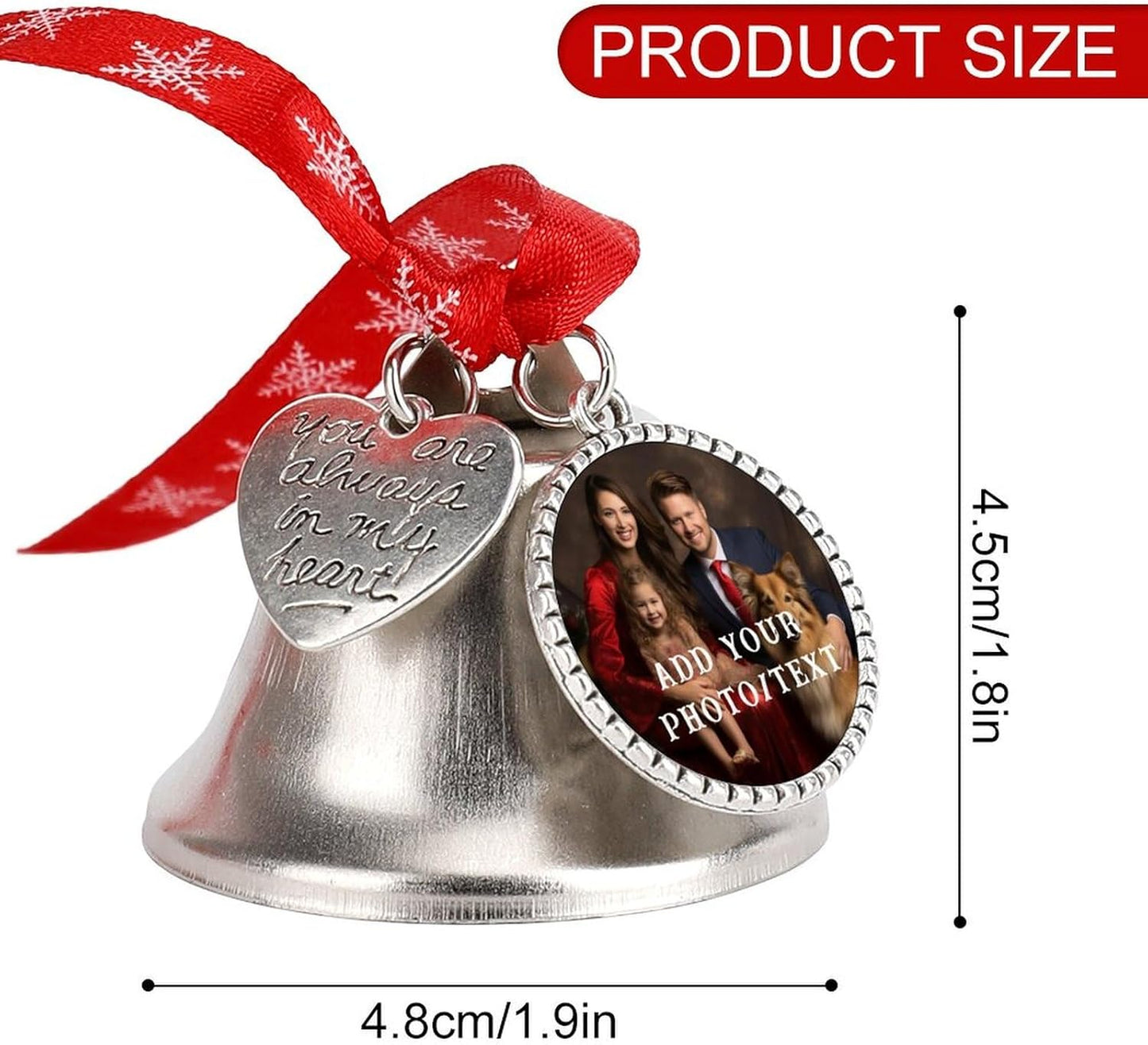 Personalized Christmas Ornaments - Custom Picture & Text Ornaments for Christmas 2024, Baby's 1st Christmas Ornament with Picture for Xmas Tree Custom Gifts for Family, Mom, Dad, Friend (Bell)