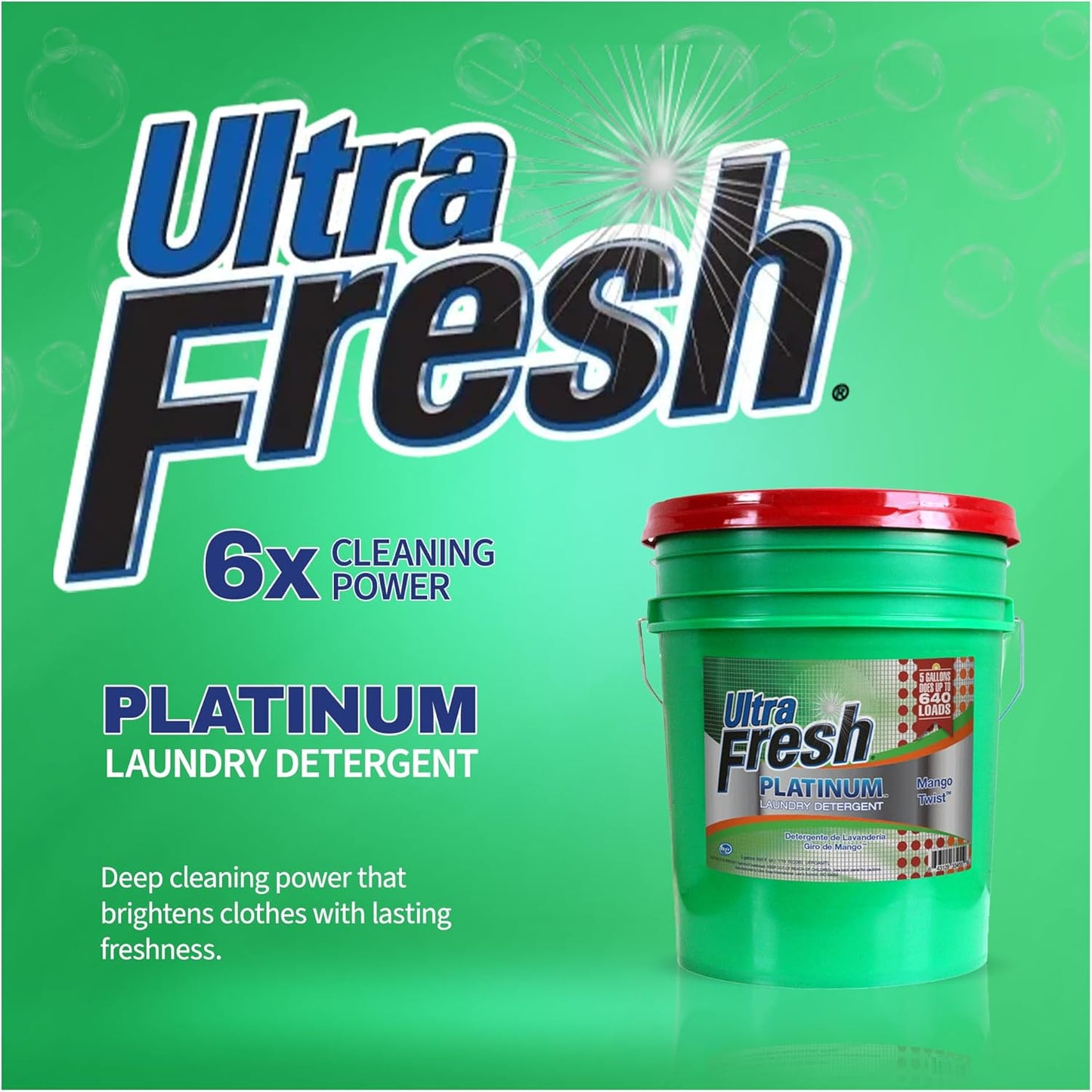 Ultra Fresh 5 Gallon Liquid Laundry Detergent Washing Soap for All Machine Types, 3X Platinum, Up to 640 Loads, Mango Twist