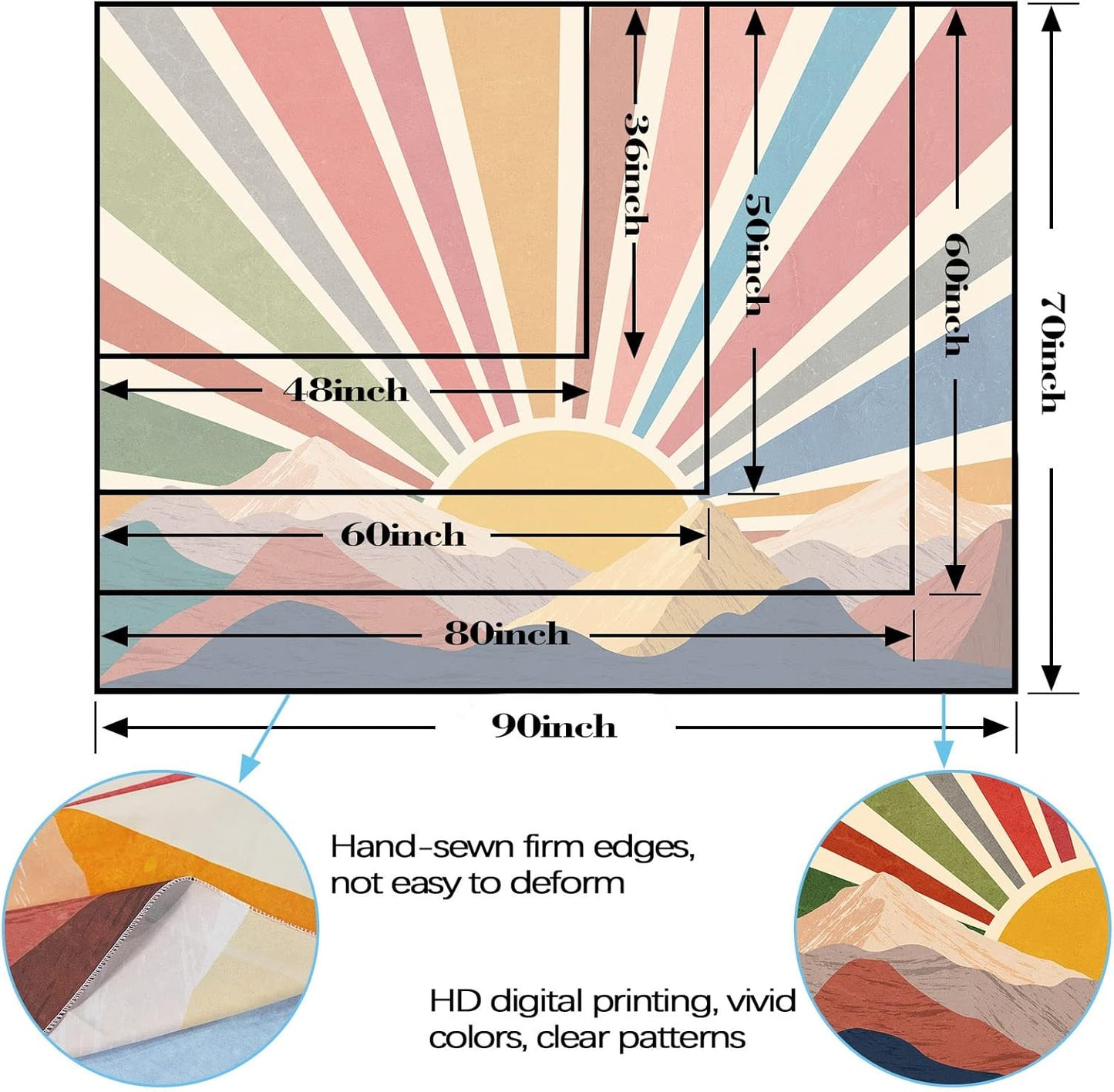 Aipon Vintage Sun Tapestry for Classroom Rainbow Boho Sunshine Sunset Tapestries Wall Hanging Aesthetic Tapestrys for Living Room Dorm 80'' × 60''