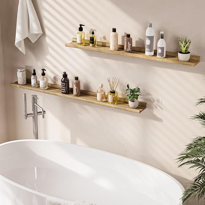 Floating Shelves for Wall, Picture Ledge Shelf 48 Inch Solid Wood Set of 2, Rustic Wall Shelves with Lip, Kids Bookshelf, Photo & Picture Live Edge Floating Shelves for Bedroom, Living Room, Kitchen