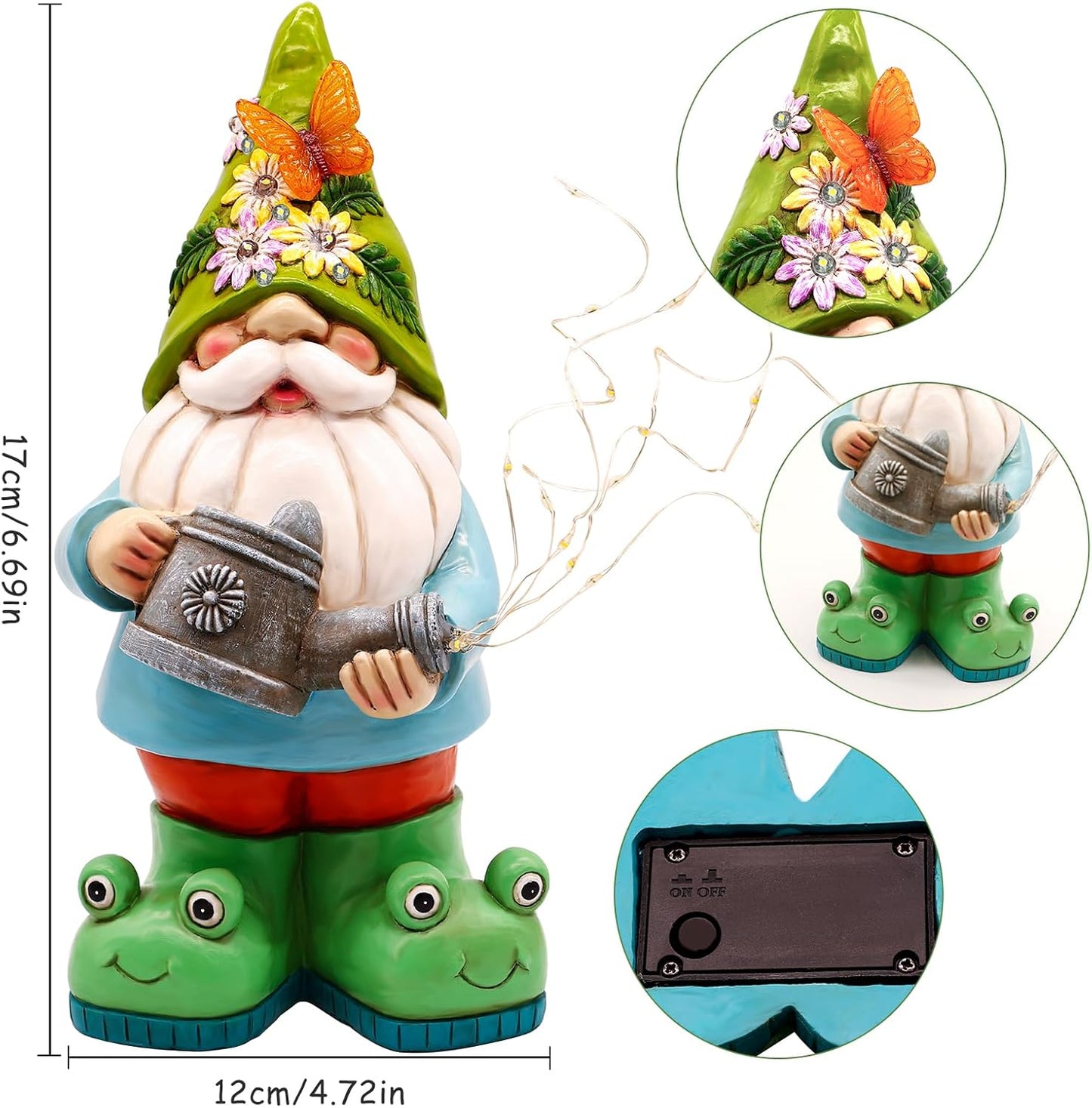 Solar Watering Can Gnome Light Waterproof - Funny Gnome Mother' s Day Gifts for Mom Women Solar Outdoor LED Lights Resin Large Garden Gnomes Statues Decor Lantern Figurines Decorations Indoor Porch