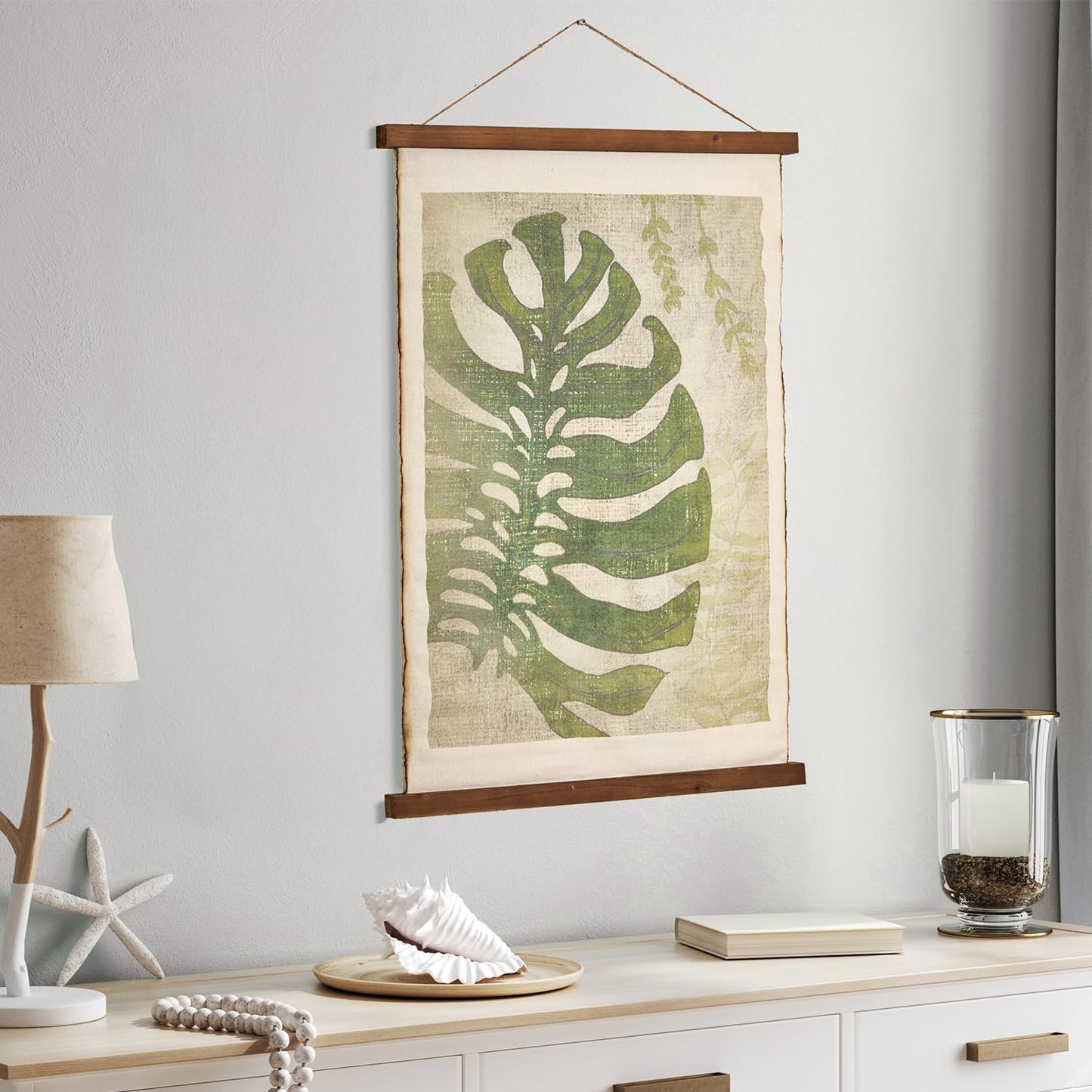 American Art Decor Leaf Wall Scroll Tapestry with Rope
