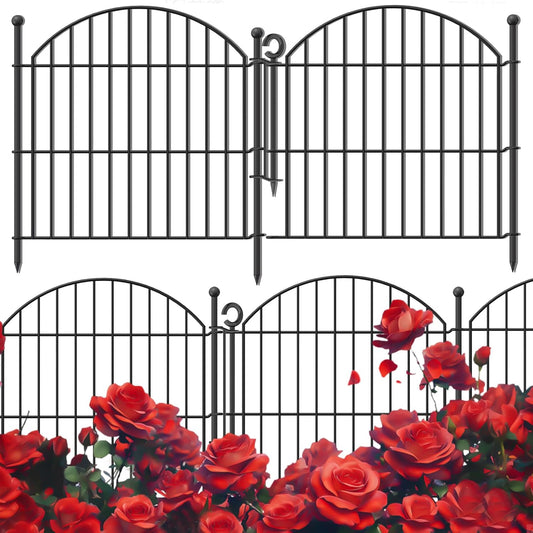 Decorative Garden Fence 24in (H) x10ft (L), 5 Pack No Dig Fence Animal Barrier for Dog with Lock, Arched Flower Bed Edging, Wire Border Panel Fencing for Yard Patio Outdoor Decor