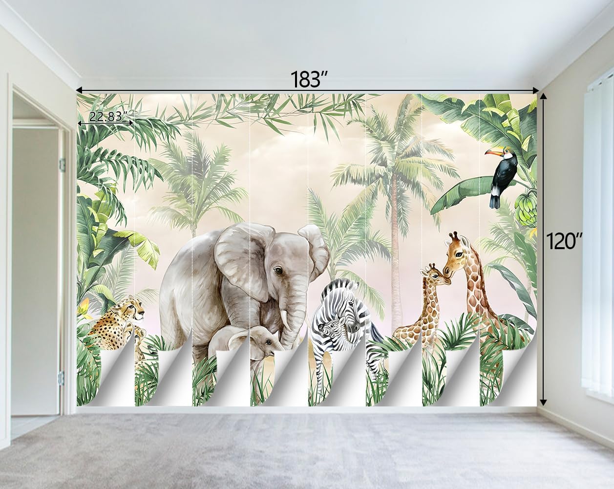 Tropical Animal Plants wallpeper Nursery Kids Bedroom Elephant Wall Mural - 160"x108"（Not Peel and Stick）