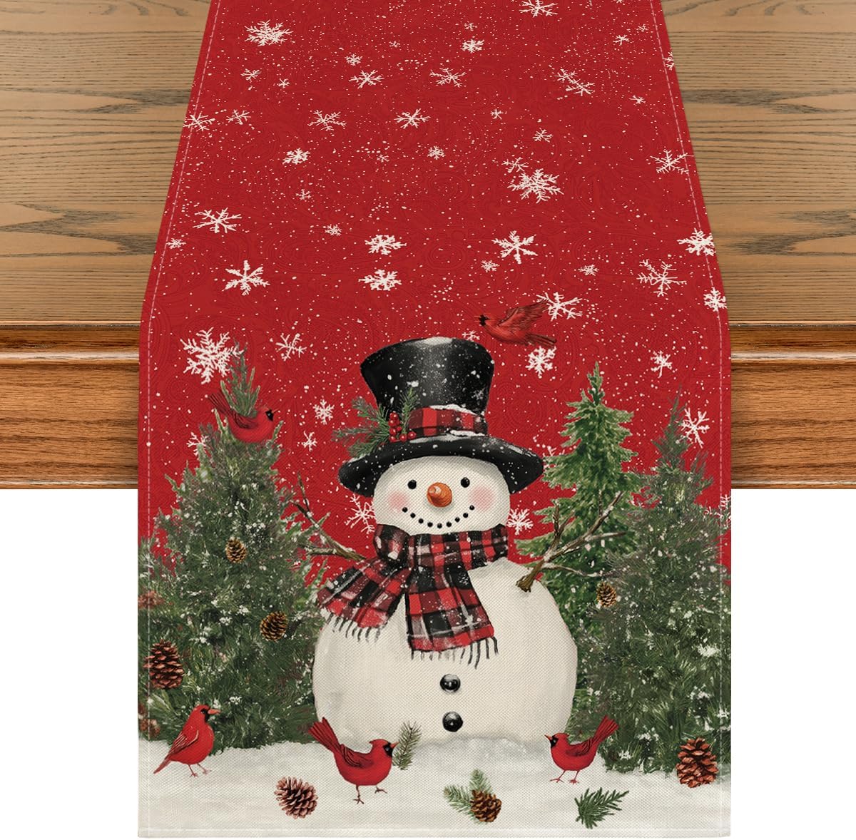 Artoid Mode Snowman Trees Snowflakes Christmas Table Runner, Seasonal Winter Xmas Holiday Kitchen Dining Table Decoration for Indoor Outdoor Home Party Decor 13 x 90 Inch