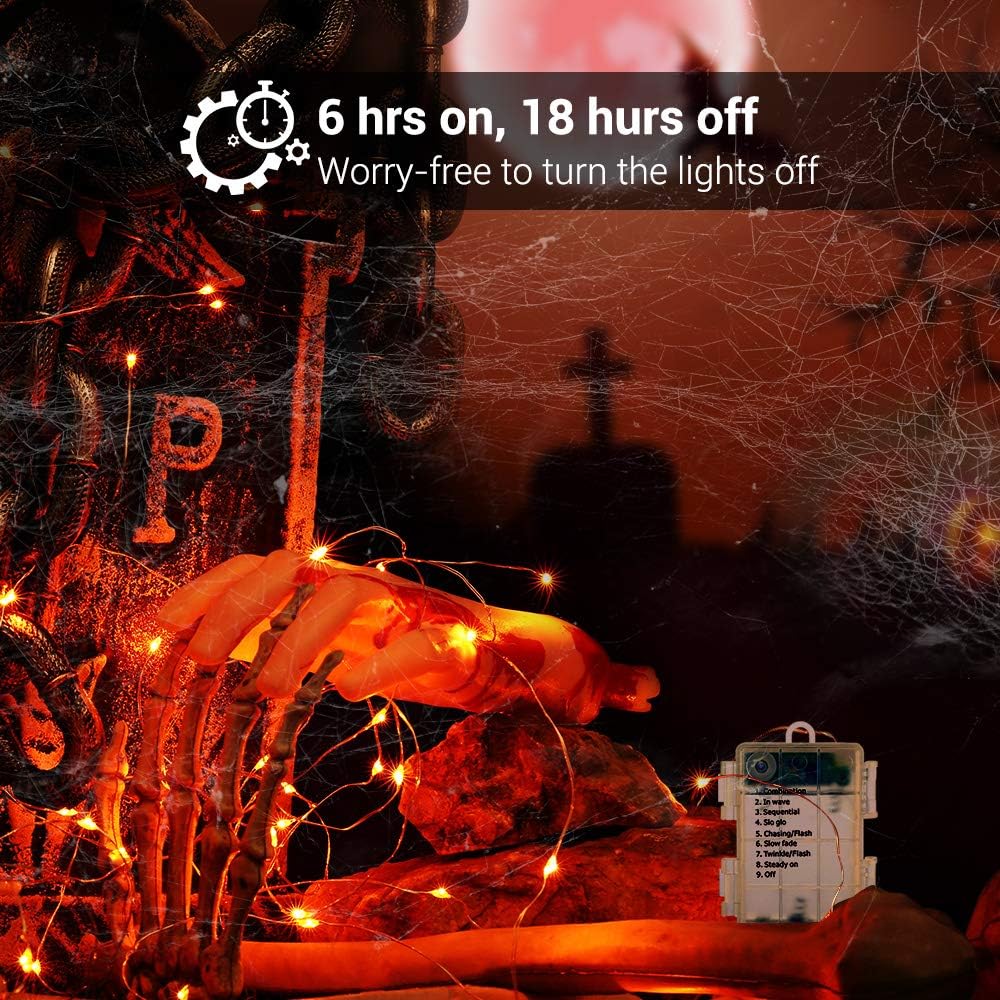 BrizLabs Orange Fairy Lights, 4 Pack 19.47ft 60 LED Orange Halloween Lights, 8 Modes Battery Halloween Light with Remote, Waterproof Outdoor Indoor Twinkle Light for Home Christmas Holiday Party Decor