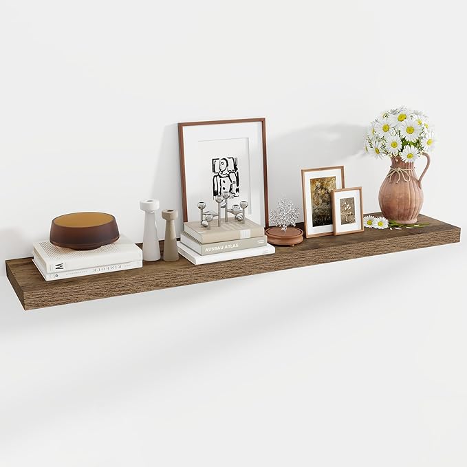 55 Inch Floating Shelves, 11.6 Inch Deep Floating Shelves for Wall, Floating Shelf with Invisible Brackets, Deep Shelves for Bathroom, Bedroom, Living Room, 1 Pack, Brown