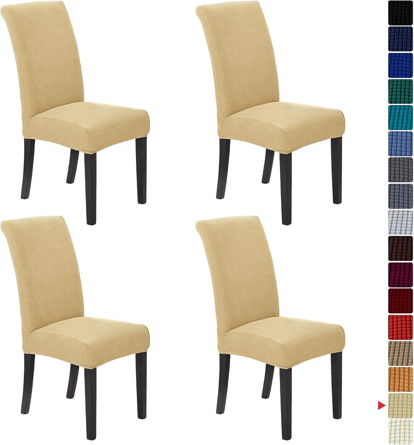 Howhic Stretch Chair Covers for Dining Room Set of 4, Removable Washable Dining Room Chair Covers, Dining Chair Slipcovers Seat Protector, Great Decoration for Home and Banquet (Champagne, 4 Pack)