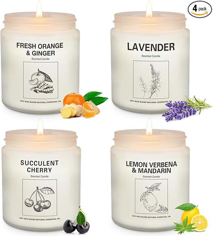 Natural Soy Wax Aromatherapy Candles - 4 Pack 7.1oz, Over 240 Hours Burn Time, Scented Candles Gifts for Women - Lavender