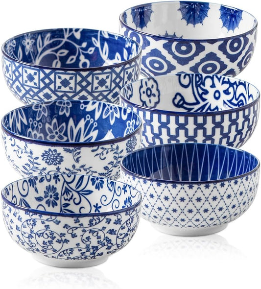 Ceramic Dipping Bowls Set - 4 Oz Small Dessert Bowl 3.5 Inch Porcelain Small Bowls for Side Dishes, Snack, Yogurt, Appetizer - Microwave Dishwasher Safe - Set of 6 - Vintage Blue