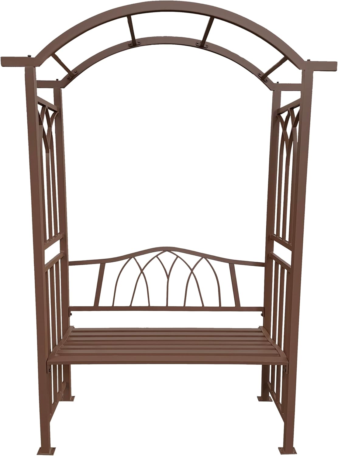 Brown Aluminum Garden Arbor Arch with 2-Seater Bench