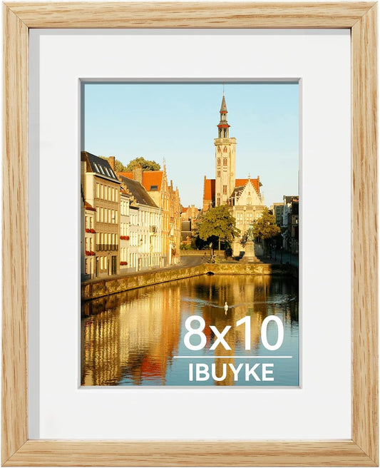 IBUYKE 8x10 Picture Frame,Solid Oak Wood 8x10 Photo Frame with Mat to 5x7,10x8 Picture Frames With Tempered Glass,Tabletop or Wall Mount Display,Home Decor,Natural Oak 8 x 10 Frame,UWPF0810N