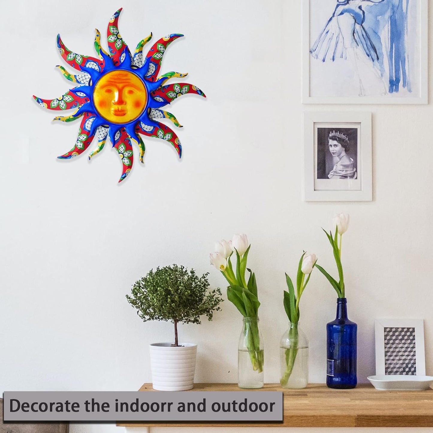 wotieuns Sun Metal Wall Art Outdoor Decor 19Inch Sun Wall Decor Suitable for Living Room Bedroom Porch Patio Fence Garden Decor