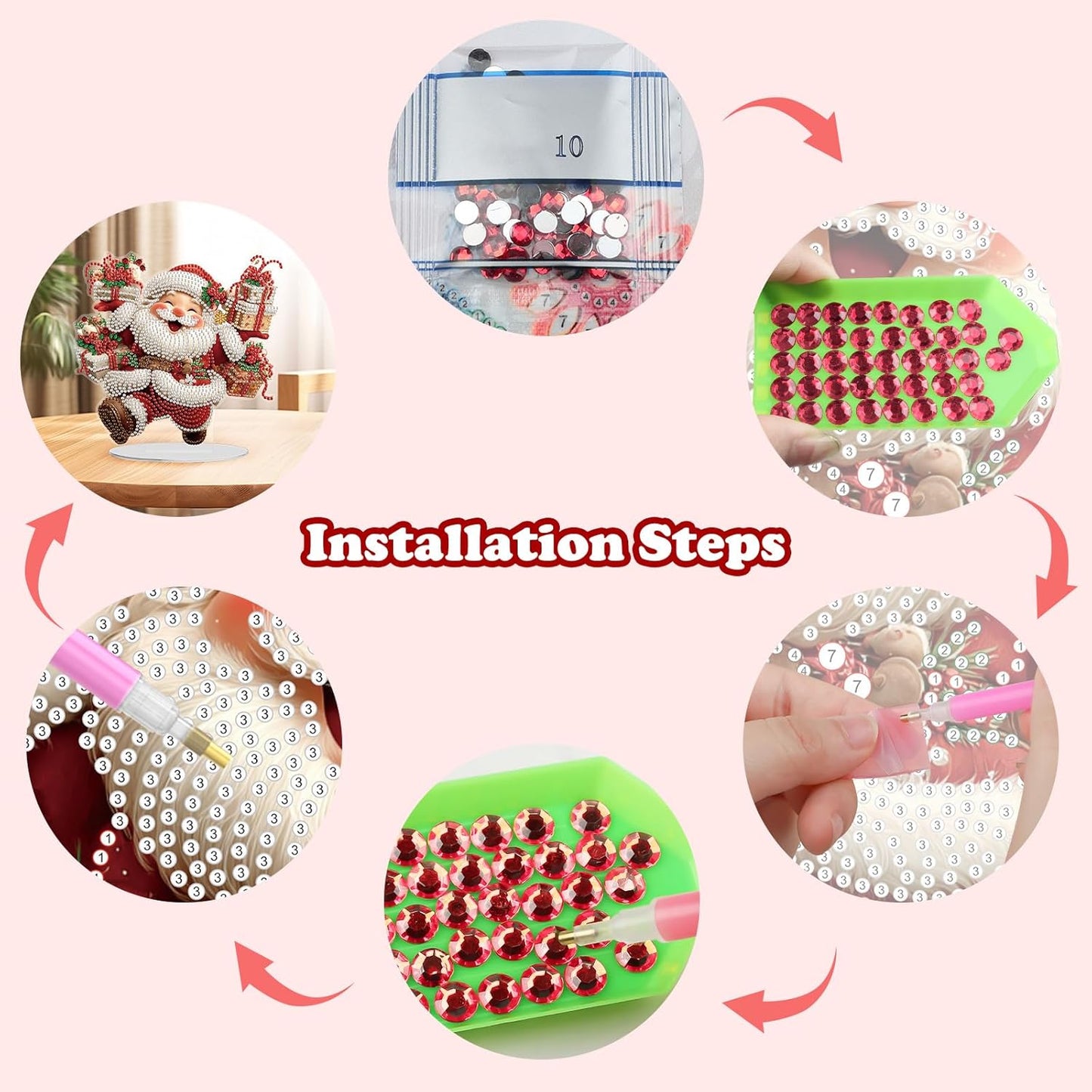 5D Diamond Art Kits for Adults, Santa Claus, Special Shaped Rhinestone Diamond Art Christmas Ornaments, Christmas Lover, DIY Diamond Art Painting Desktop Ornament Gem Art Crafts for Adults Home Decor