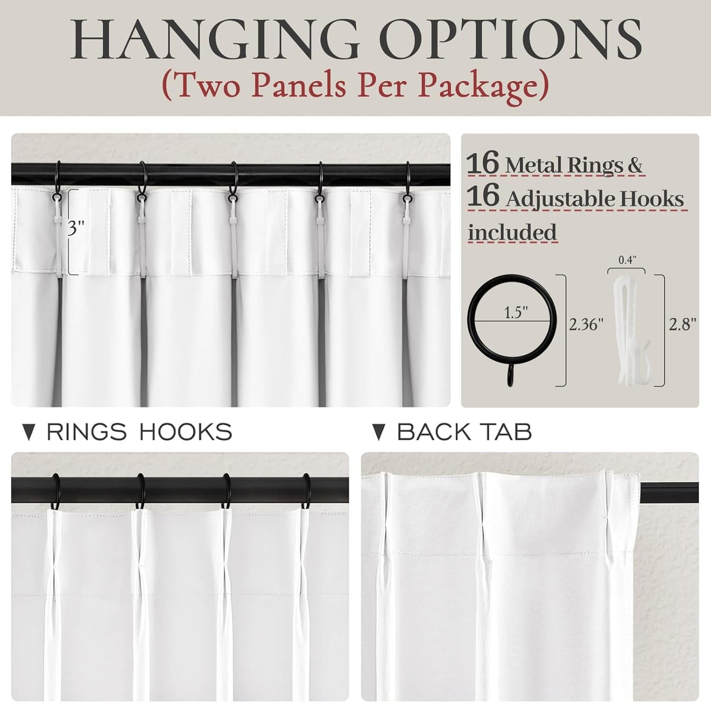 Pinch Pleated Bright White Blackout Curtains 105 Inches Long for Bedroom 2 Panels Set, Modern Linen Blend Heavy Thermal Decor Curtain Room Darkening Privacy Office /Kids Room Window Drapes 40"Wx105"L