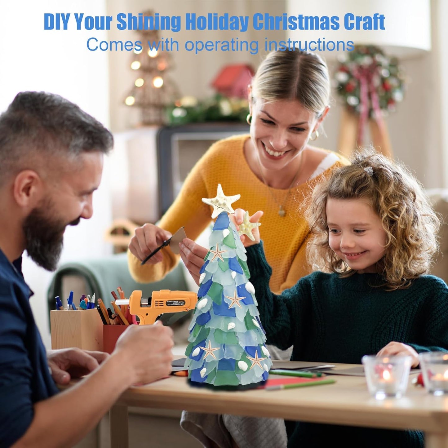 WECKLOM Christmas Tree DIY Kit Sea Glass Pieces for DIY Crafts Christmas Craft DIY Christmas Tree Lights Lamp Christmas Ornament Crafts