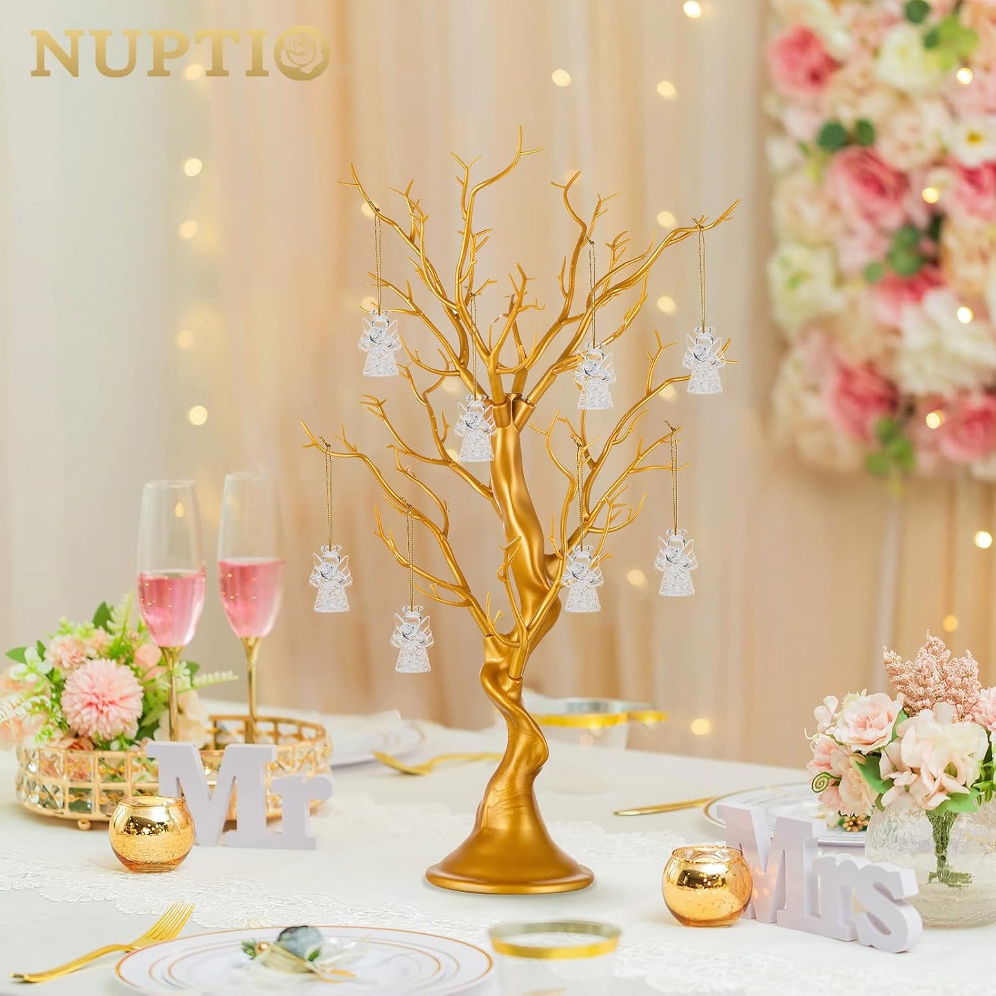 Nuptio Gold Christmas Tree Branch Artificial 22.8 inch Tall Manzanita Tree Centerpiece Wedding Centerpieces for Tables, Decorative Ornament Display Tree Branches for Decoration Weddings (1 Pc)