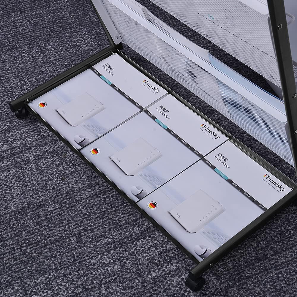 floor magazine rack brochure display stand for offices and public reception area，literature rack with 4 Universal wheels (59"×27"×14")