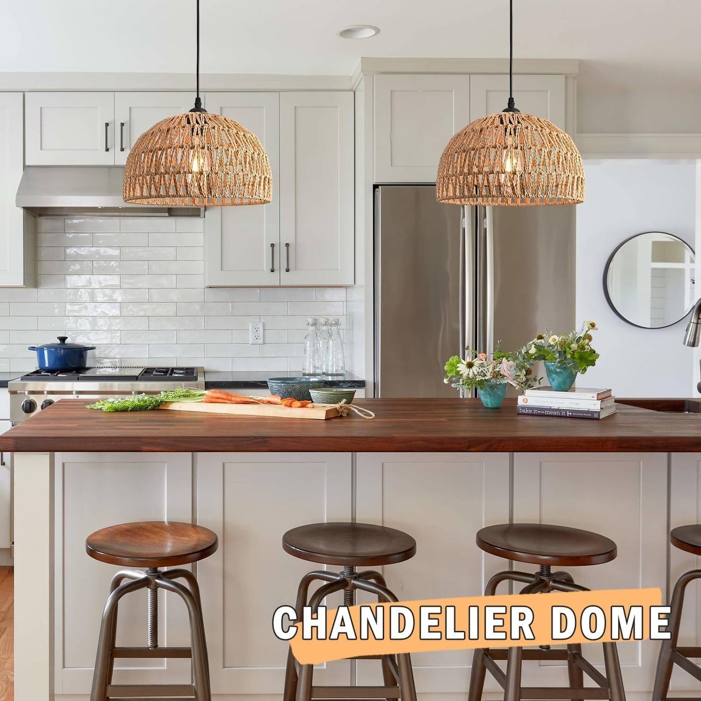 Brown Rattan Light Fixture 15ft Plug In Pendant Light Woven Pendant Light Boho Chandelier Wicker Pendant Light Boho Pendant Light Plug In for Dining Room Kitchen Island Bedroom(Bulb Incl.)