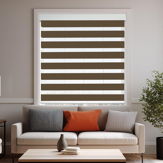 HESTIA Cordless Zebra Blinds Light Filtering Roller Shades UV Blocking Blackout Privacy Indoor Window Shades for Home Office Day and Night, Brown,28" W x 60" H