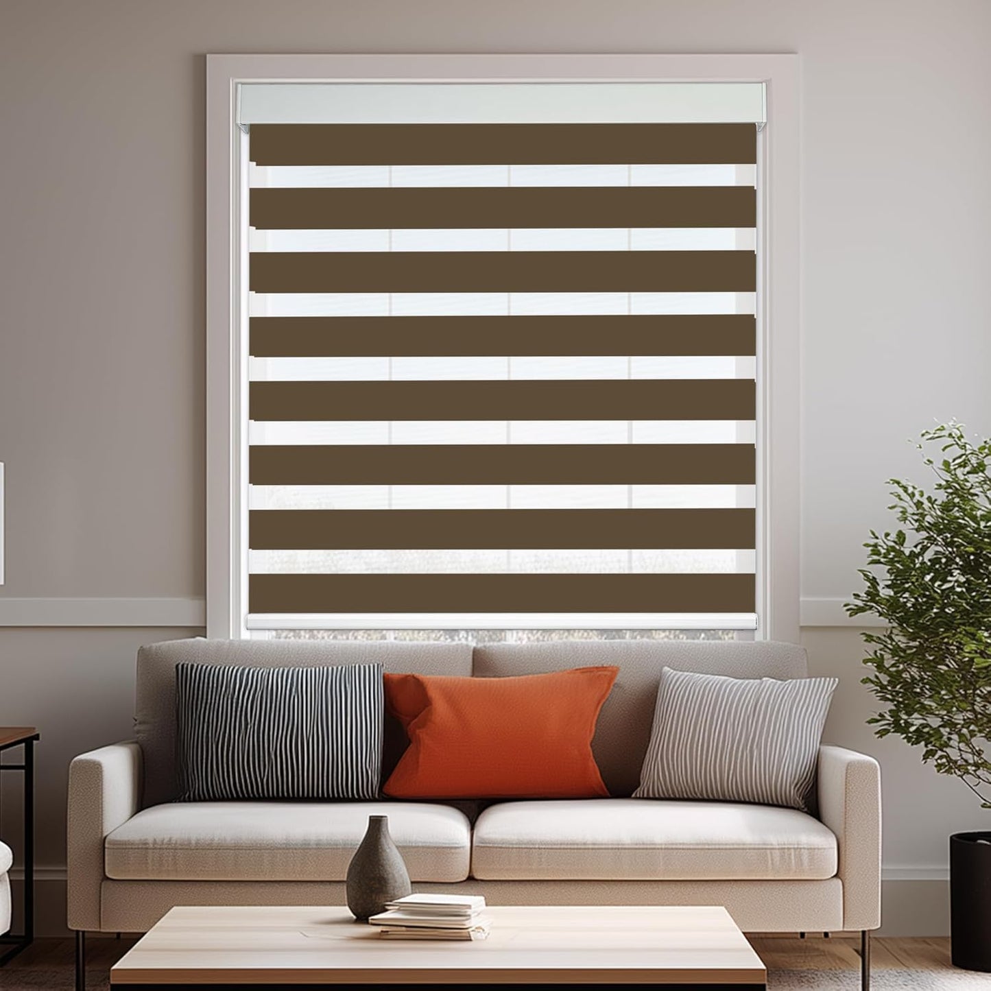 HESTIA Cordless Zebra Blinds Light Filtering Roller Shades UV Blocking Blackout Privacy Indoor Window Shades for Home Office Day and Night, Brown,40" W x 60" H