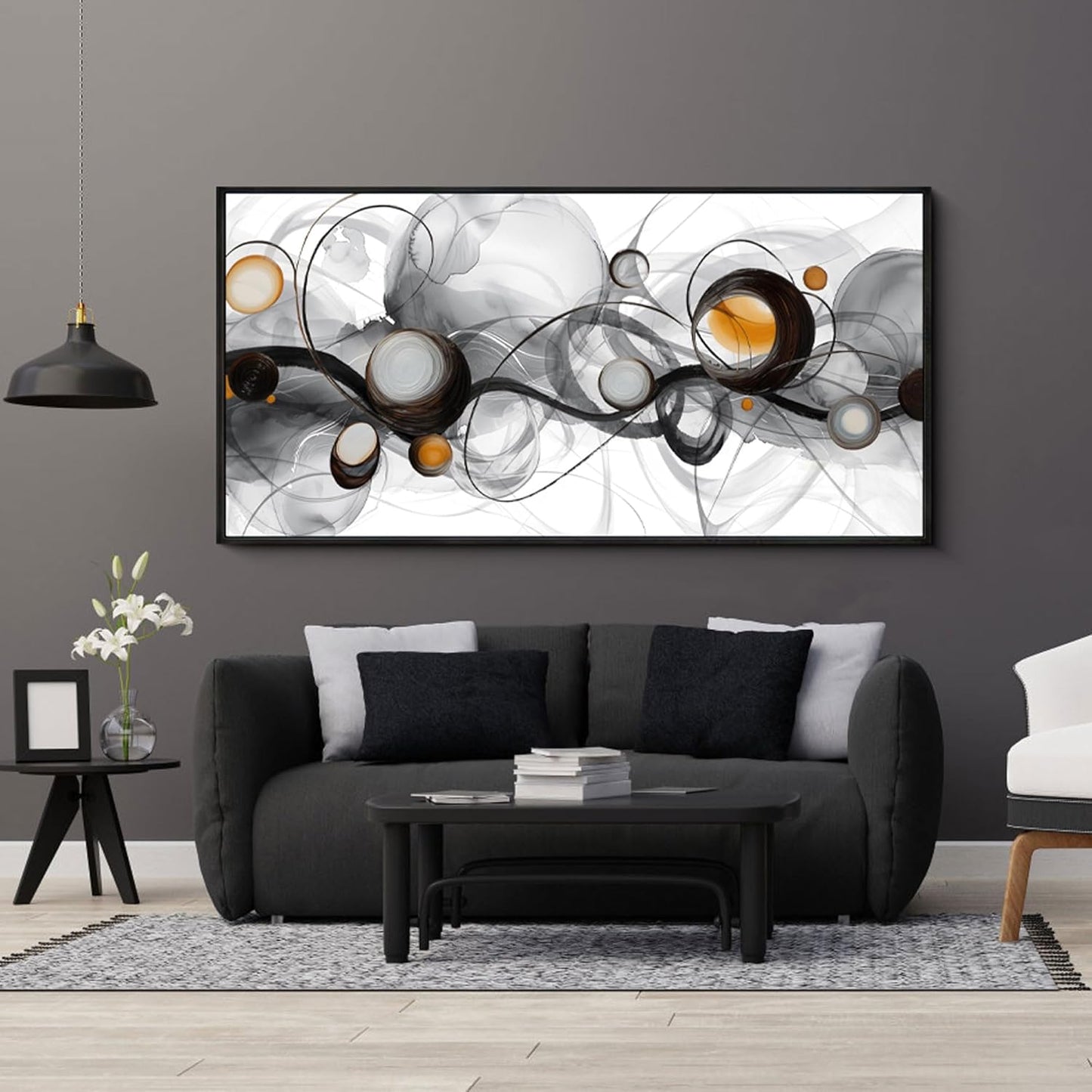 XLSJERST Abstract Artwork Minimalist Painting - Large Size Frame Wall Art for Living Room Wall Decor Modern Black and White Canvas Picture Boho Gray Wall Art