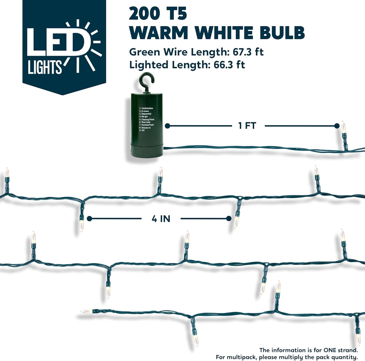 Joiedomi LED Christmas String Lights,200 Count 66.3FT Battery Operated Christmas Tree Fairy Lights with 8 Modes,Multifunction Green Wire for Xmas Decor Party Holiday House,Warm White