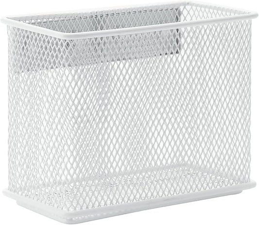 dedoot Magnetic Pencil Holder, Locker Pencil Holder Strong Magnetic Holder for Whiteboard Marker, 4.7x2.3x3.7inch Black Mesh Magnetic Holder for Fridge, Sponge, Recipe, Beverage,White