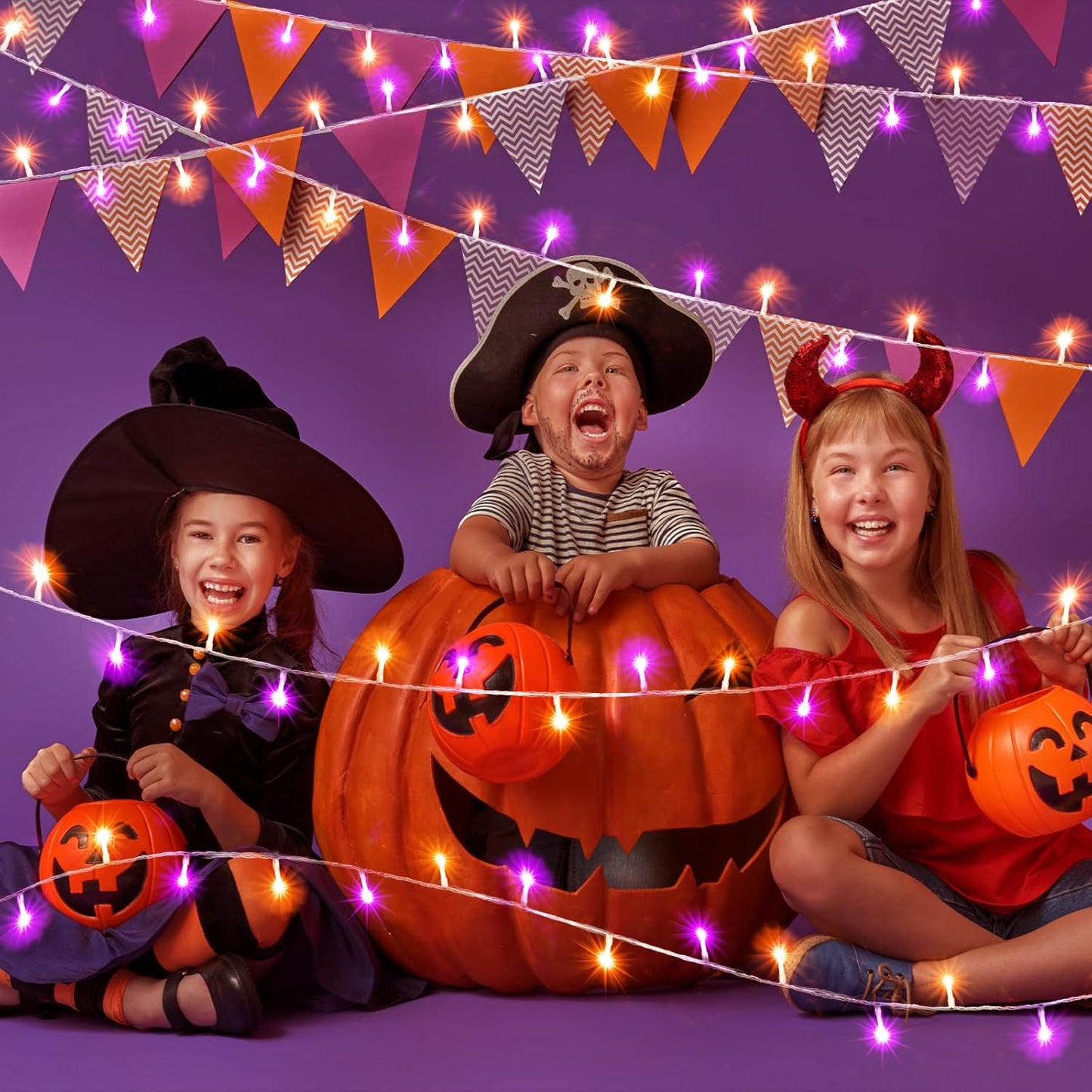 600 LED Halloween String Lights Outdoor, 197 FT Halloween Lights Outdoor Clear Wire with 8 Modes, Plug in Waterproof Christmas Light for Tree Party Christmas Thanksgiving Decorations, Purple&Orange