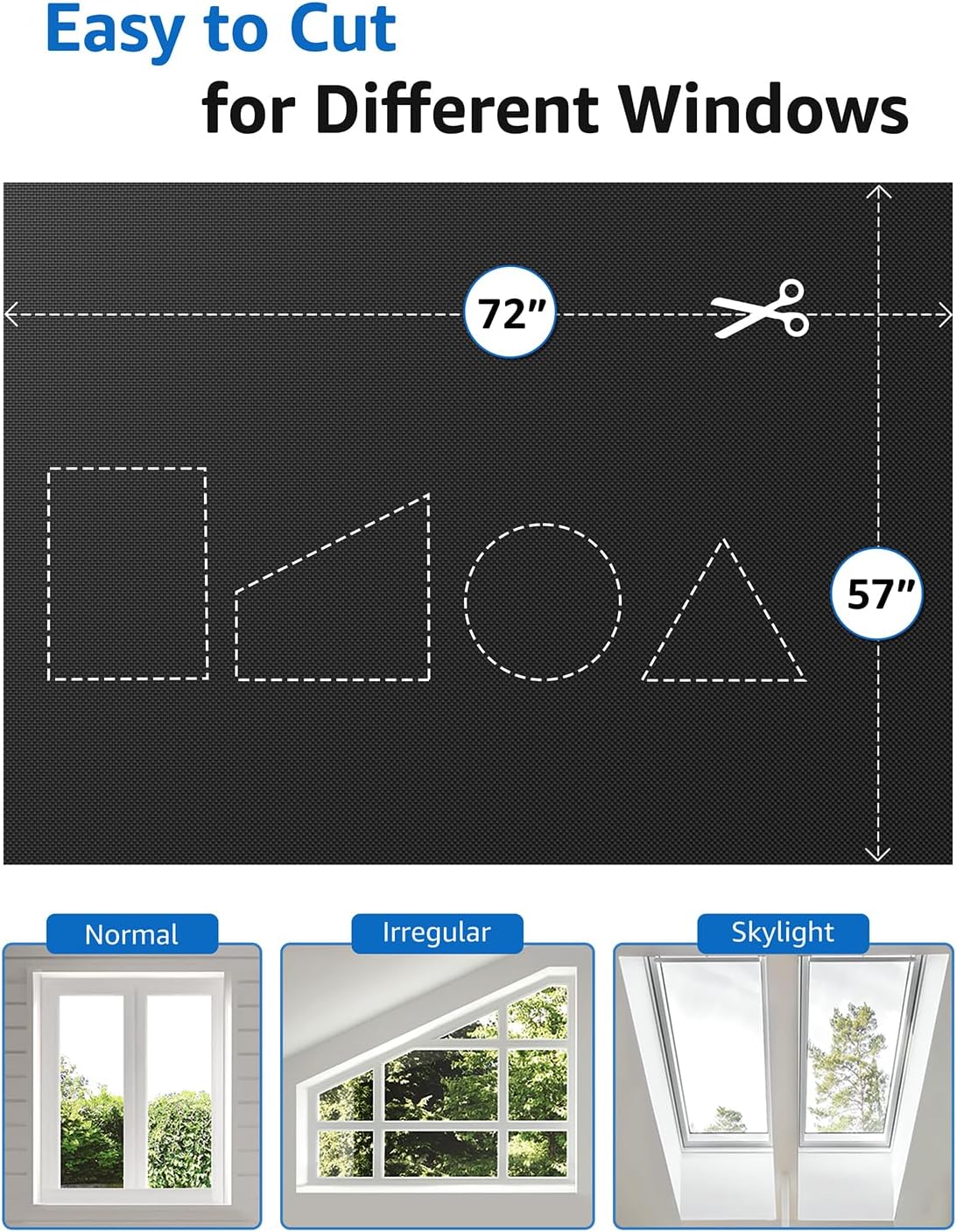 Sumobaby Blackout Curtains for Bedroom Portable 72”x59”Black Out Window Cover with Heat-Resistant Hook&Loop Tape,100% Blackout Shades,NoDrill Blinds for Windows DIY Cut Fit for Nursery&Dorm Room,Black