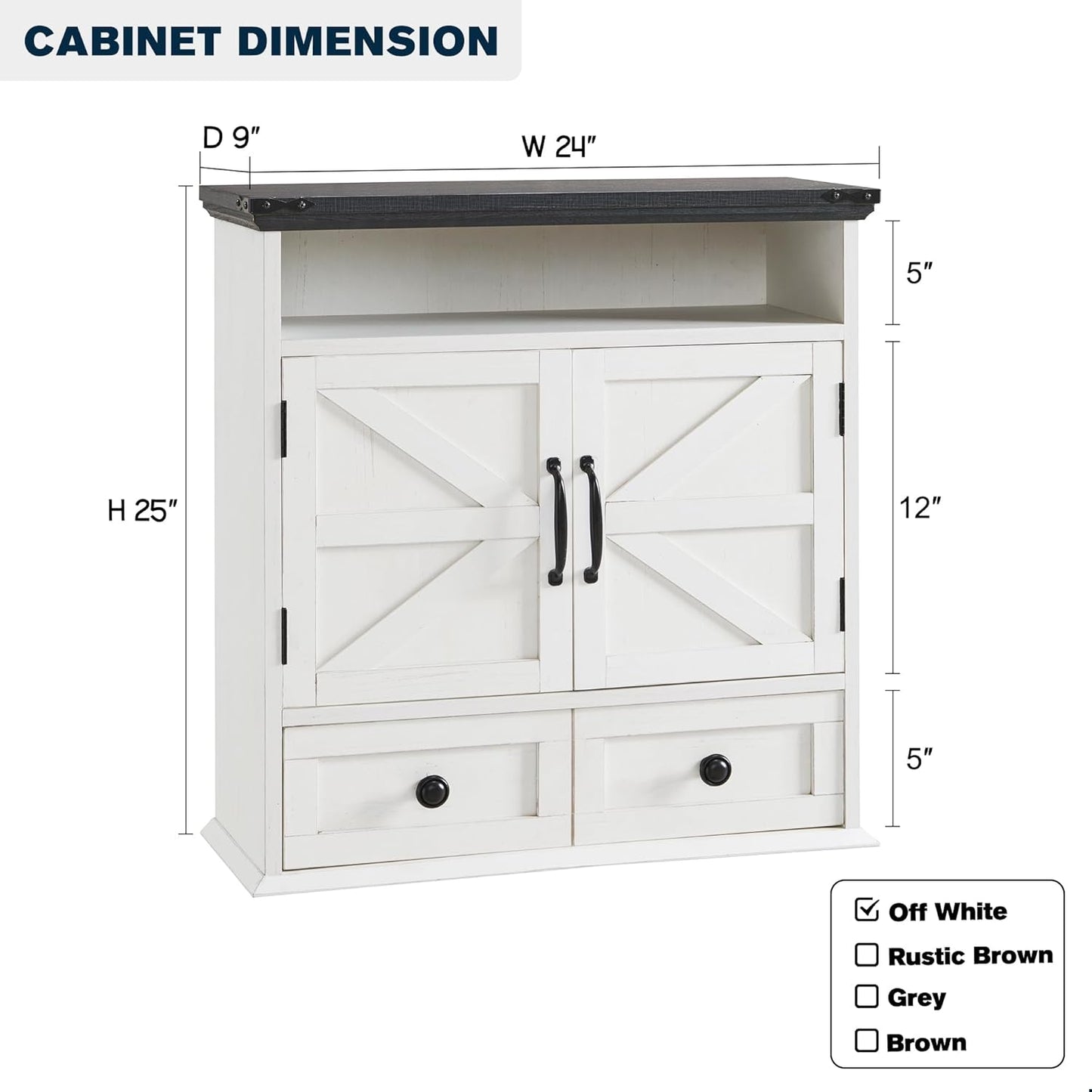 Bathroom Wall Cabinet, Farmhouse 24" Wide Medicine Cabinet with Drawer, Adjustable Shelf, Double Barn Doors, Storage Cabinets for Bathroom, Kitchen, Living Room, Off White