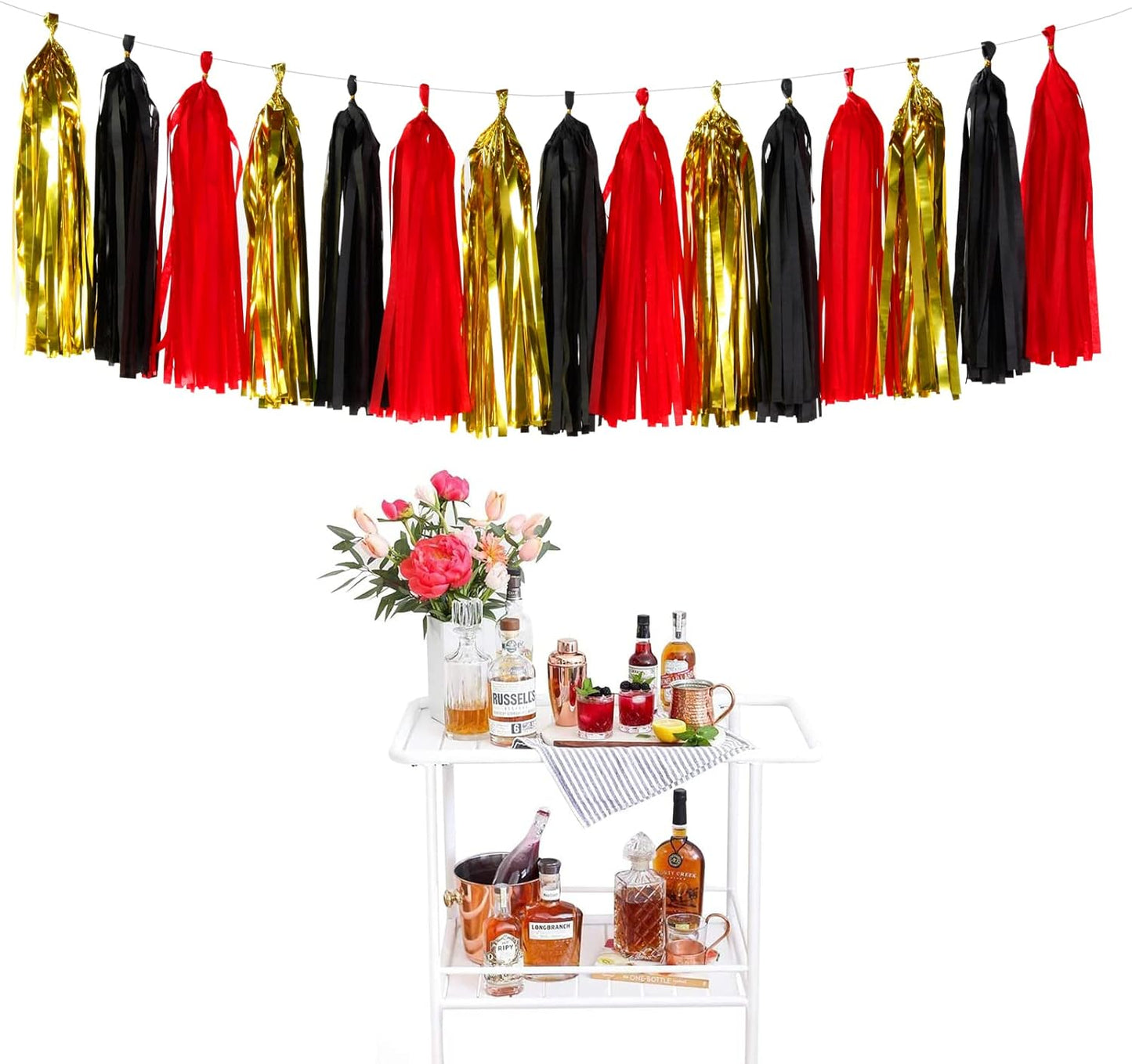 Black-Red Gold Party-Decorations Tassel Garland - 15pcs Graduation Tassels Banner Birthday Casino Theme Wedding Bachelorette Engagement Baby Bridal Shower Party Decor Panduola