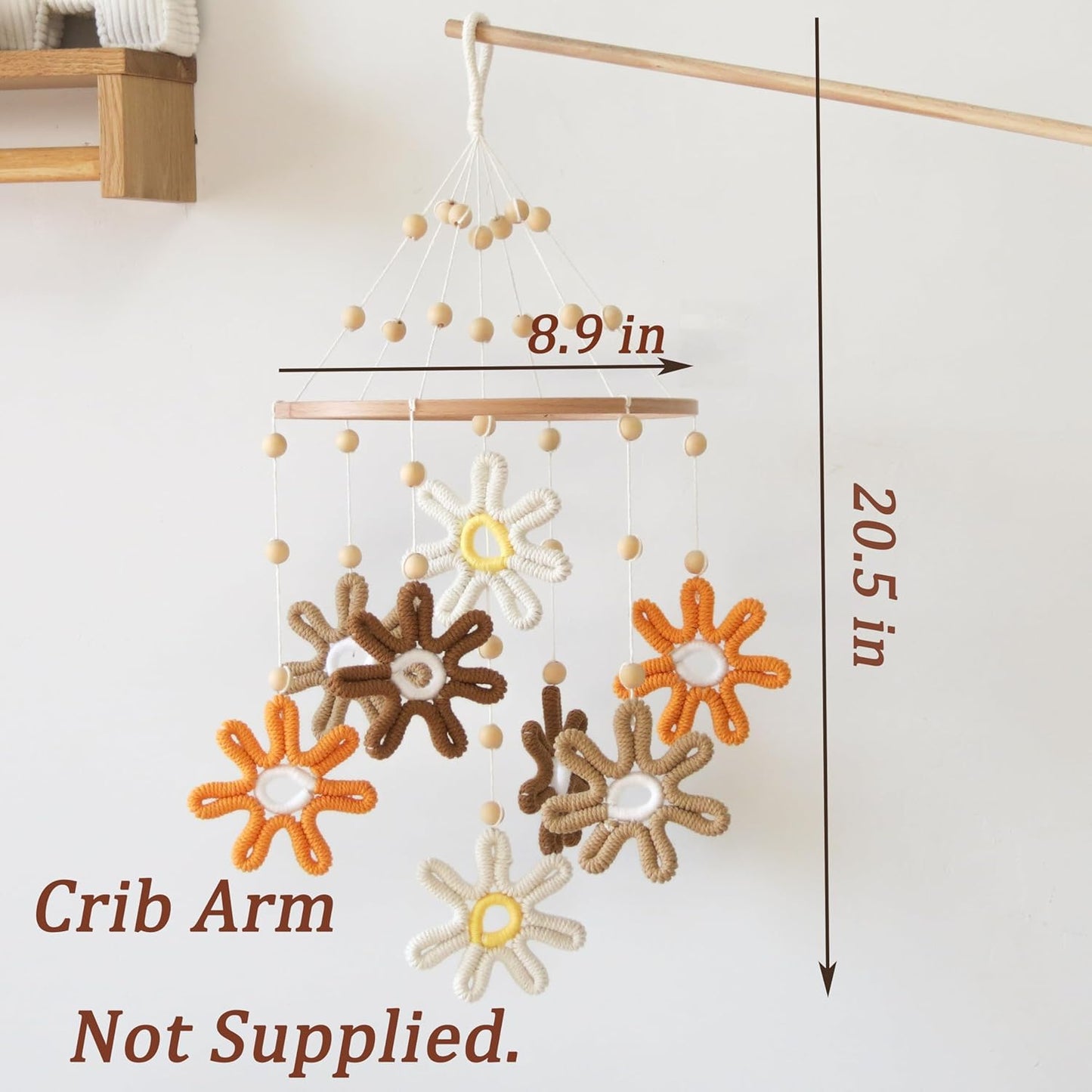 Woven Daisy Crib Mobile for Girls Boys, Daisy Mobile for Crib Boho Baby Mobile Daisy Flower Mobile for Crib Girl