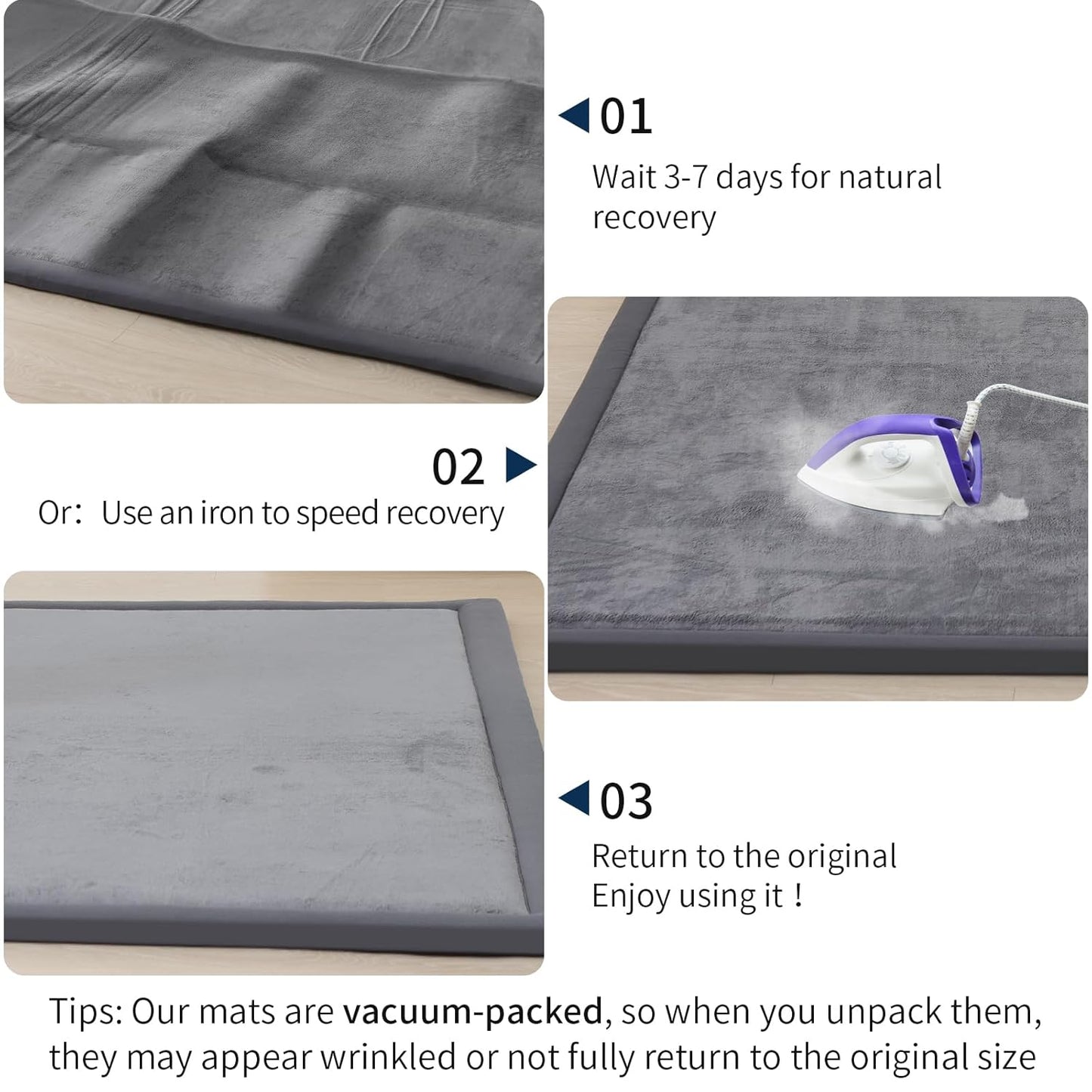 ACOMOPACK Baby Play Mat for Floor 1.3" Thick Memory Foam Play Mat 59"×71" Tummy Time Crawling with Non-Slip Bottom for Living Room,Nursery,Soft Velvet Playpen Mats for Kids,Infants（Dark Grey）