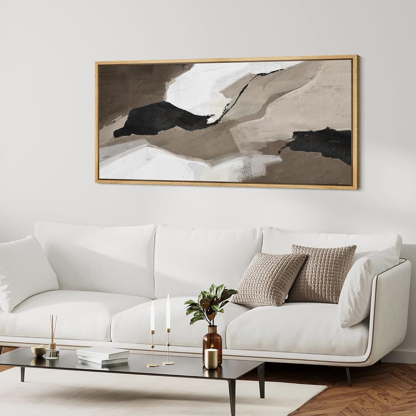 MUDECOR Extra Large Framed Canvas Print Wall Art Abstract Earth Tones Illustrations Antique Retro Fine Art Illustrations Decorative Colorful for Bedroom - 60"x30"