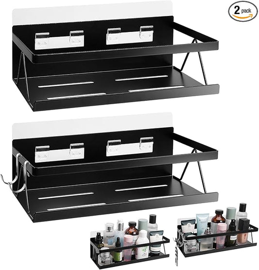 Spice Rack for Rrefrigerator Kitchen Home Organization and Storage Adhesive Rack (2 Pack,Black)
