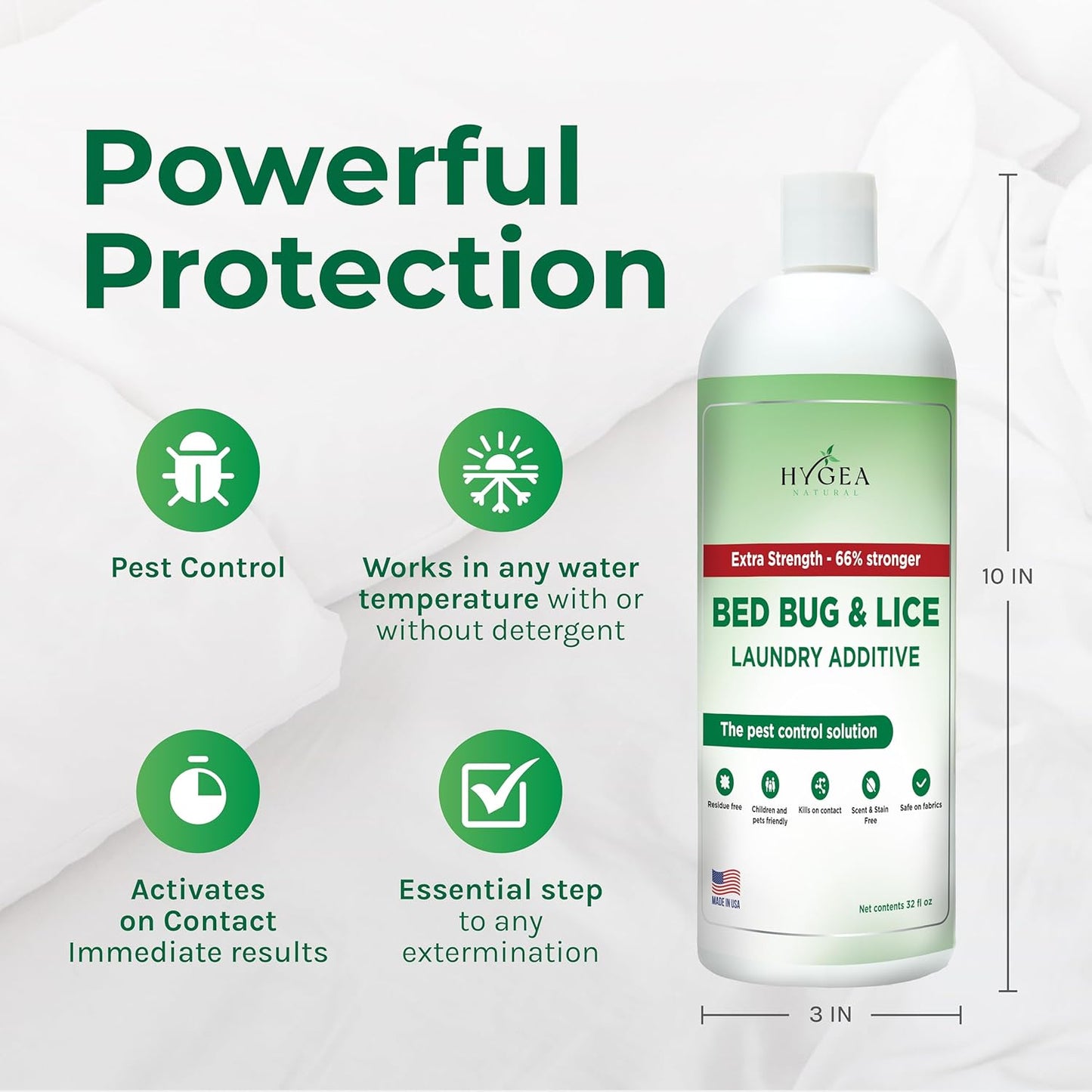 Lice & Bed Bug Extra Strength Laundry Additive - Environmentally Responsible, Odorless & Stain-Free Liquid Laundry Treatment - Safe for Children & Pets - Any Water Temperature (32 oz)