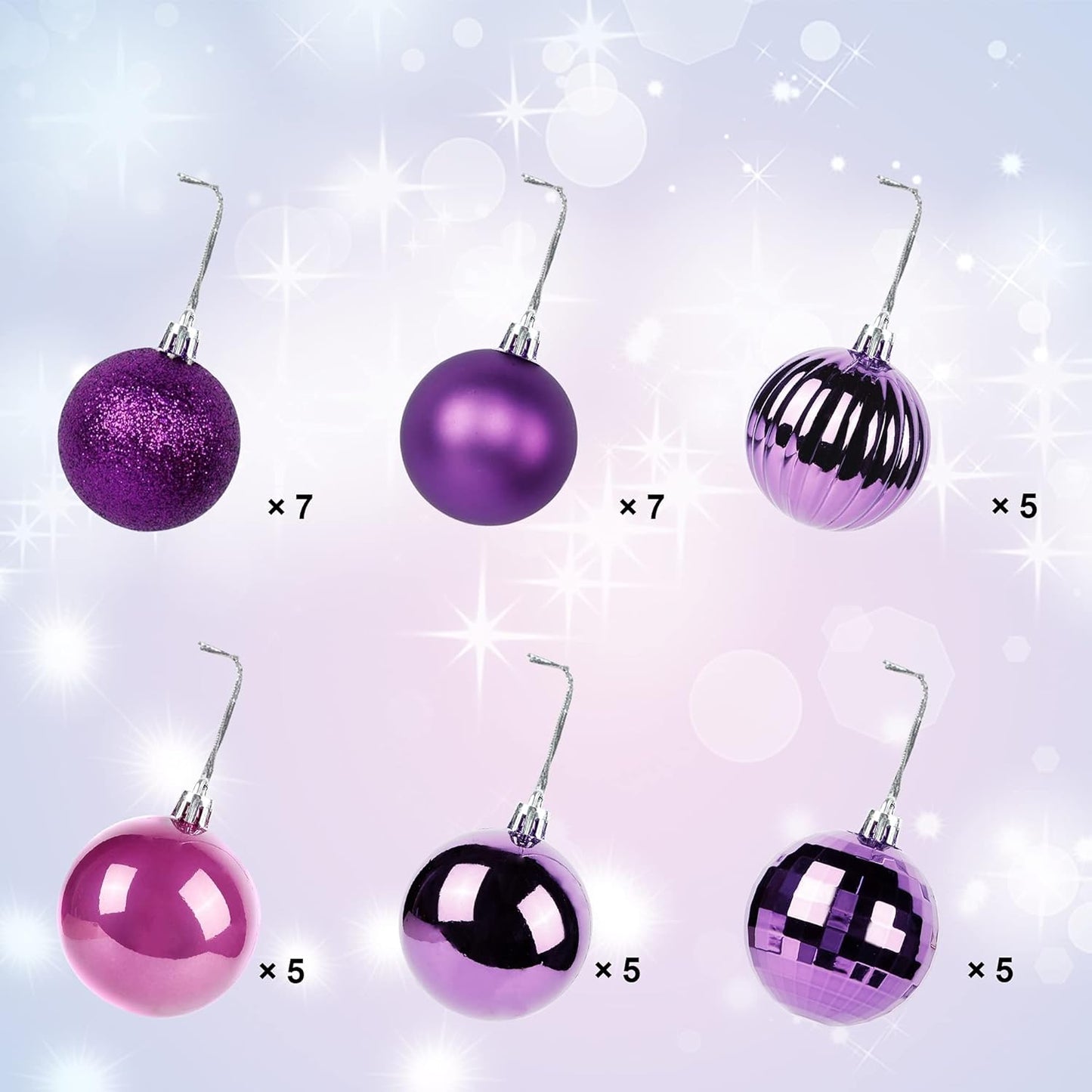 Lulu Home Halloween Hanging Ornaments, 34 Ct 1.57" Pre-Strung Plastic Balls, Shatterproof Barrel Packed Balls for Holiday Party Wreath Tabletop Tree Decorations, Purple