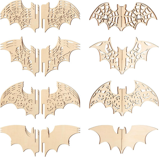 COCHIE DIY 3D Halloween Bats Wood Crafts to Paint for Kids Adults, Paintable Unfinished Wooden Slices for Craft, Bat Cutouts Ornaments for Painting Decorations (24 PCS)