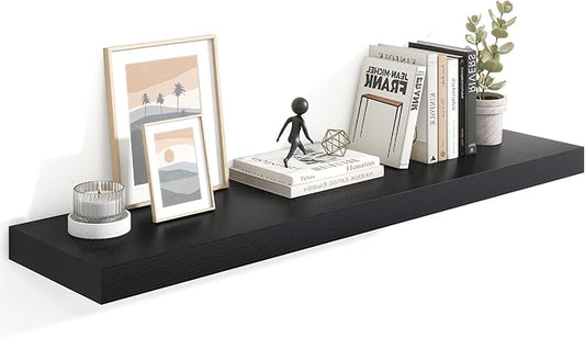 Heimlove 48" Black Floating Shelves for Wall,10 Deep Rustic Wood Display & Storage Wall Shelves with Heavy Duty Brackets for Bathroom,Bedroom,Kitchen,Living Room,Office