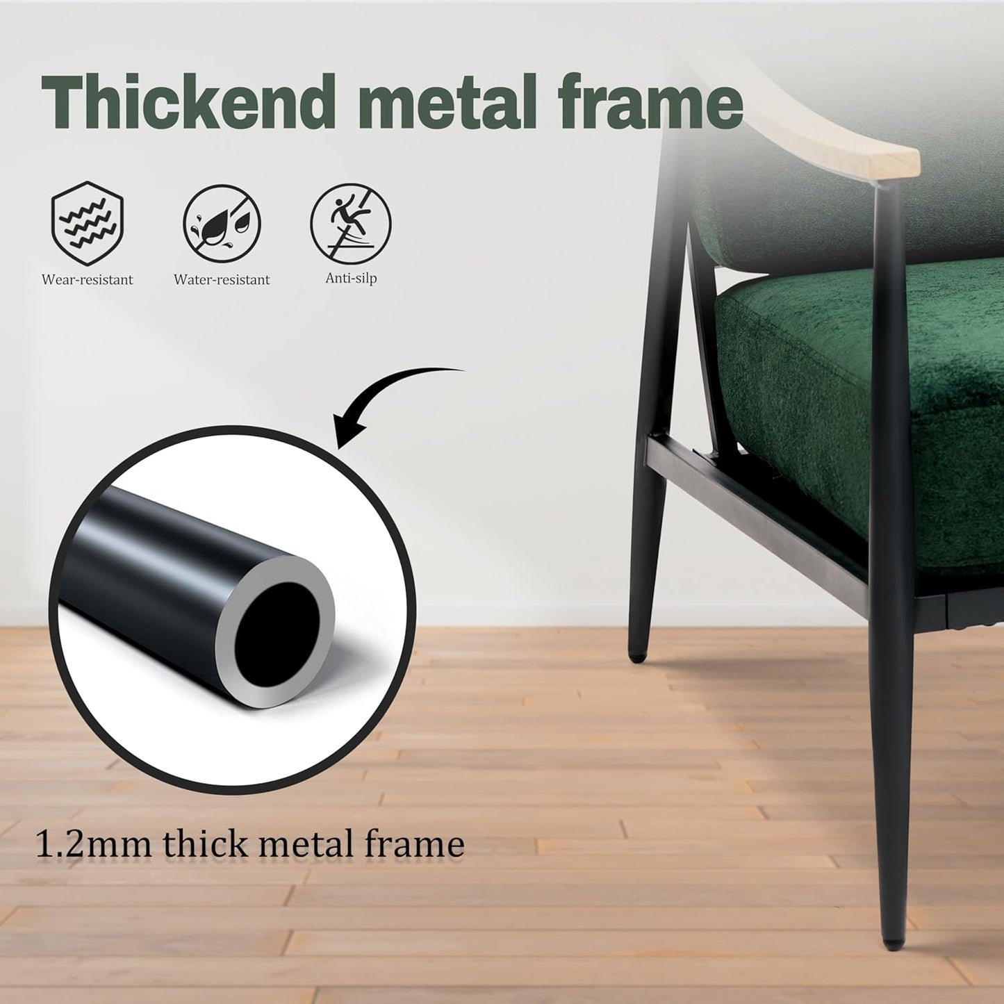 Modern Accent Chair for Living Room Bedroom Mid Century Arm Chair Upholstered Office Accent Chair Comfy Waiting Room Chair with Metal Frame, Green